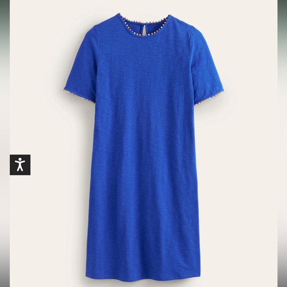 Boden Ali Pom Sleeve Dress Knee Length Sz US 4R Blue Short Sleeve Surf the Web - Picture 3 of 15